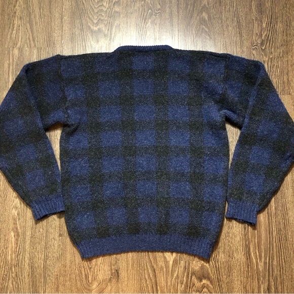 Vintage Britches Blue & Black Buffalo Plaid Wool Sweater - Picture 9 of 12